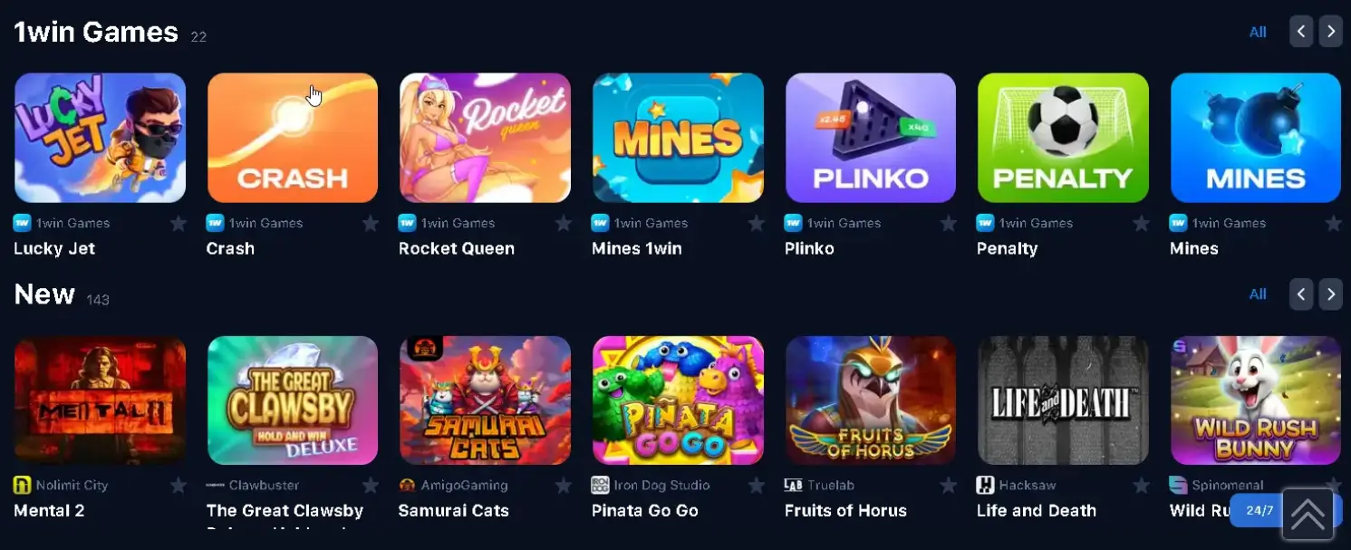 1win online casino games